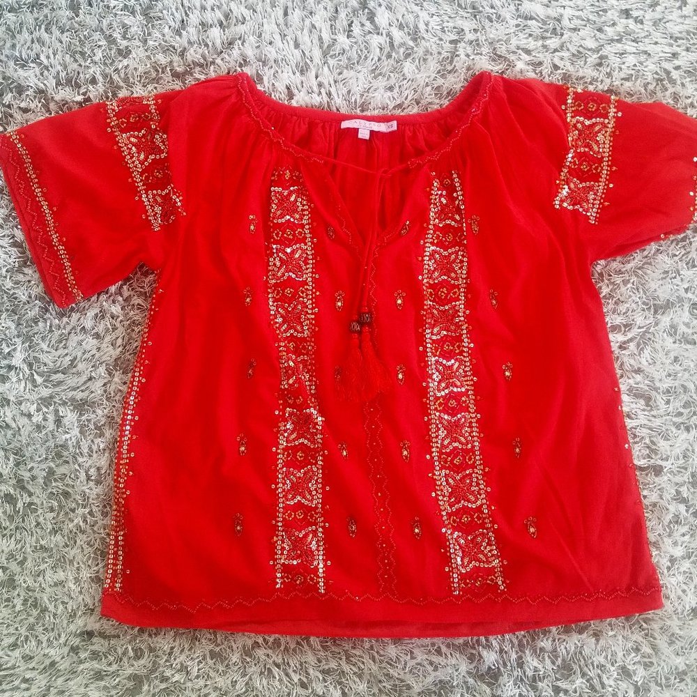 Calyspo St. Barth Orange Beading Blouse XS Cute!!